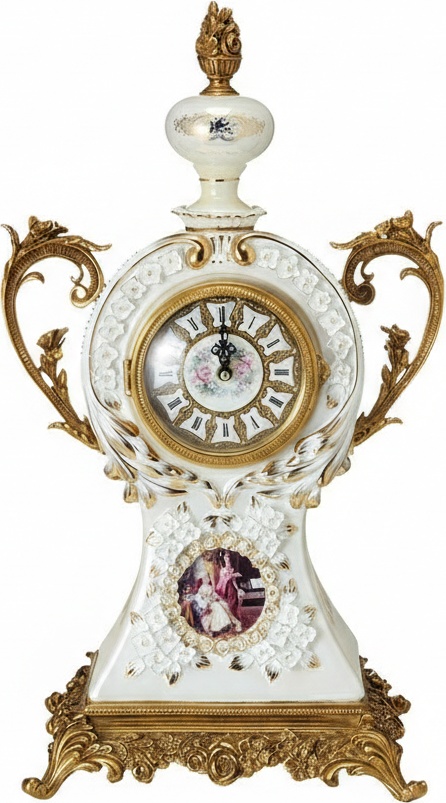 Rococo Porcelain Desk Clock With Hand-painted Floral Design