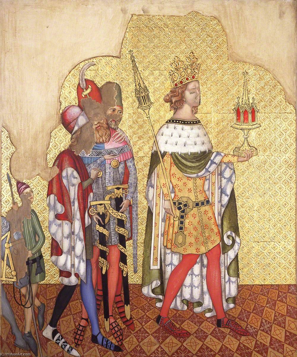 Reconstruction Of Medieval Mural Painting, King With A Septre Casket And Attendants — Ernest William Tristram