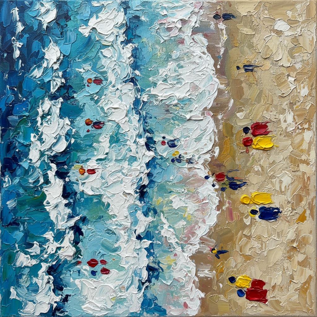 Mareas Fragmentadas De Cerúleo Y Arena Con Acentos Primarios En Impasto Pesado — Christian Noiret