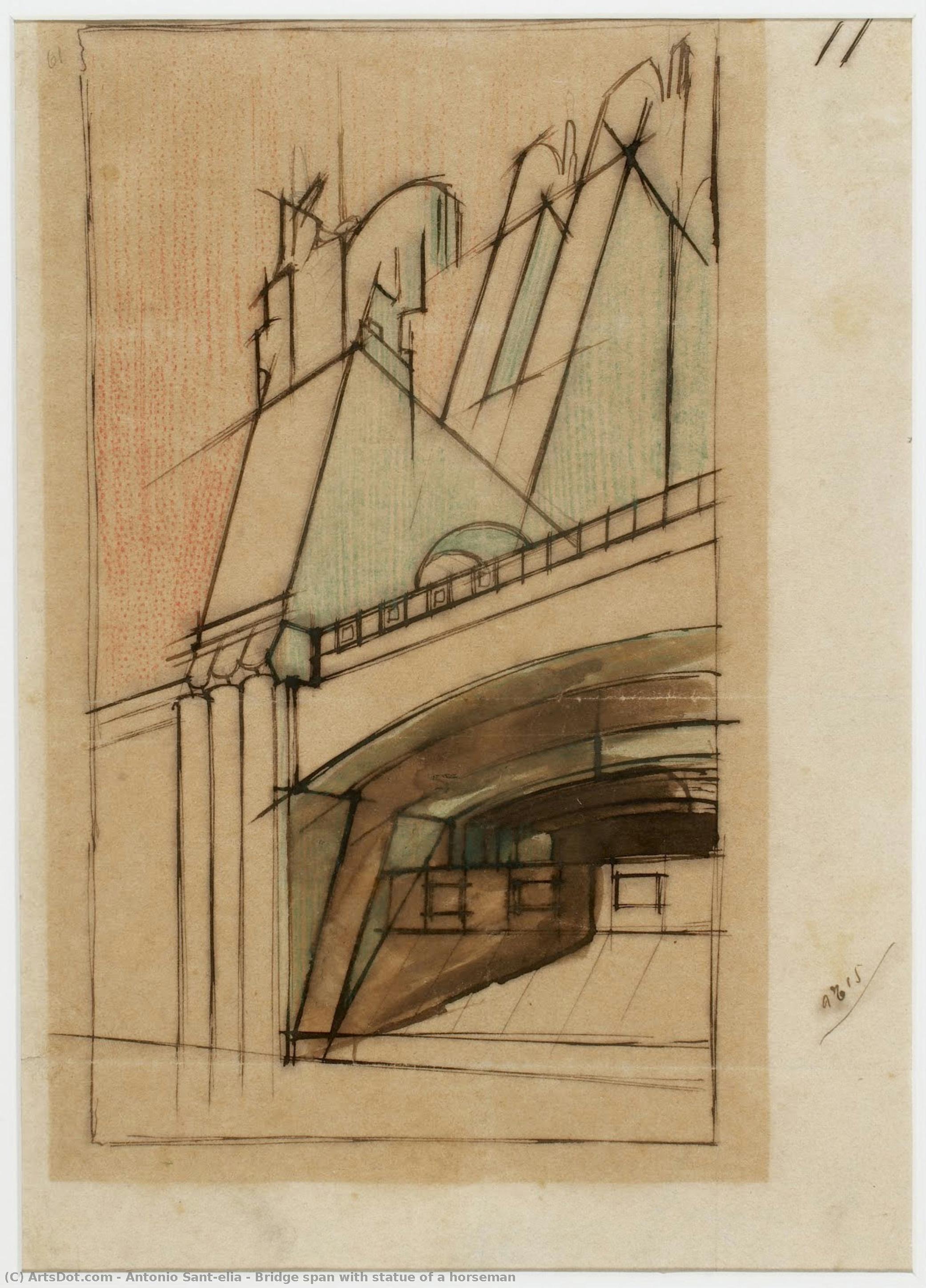 Bridge Span With Statue Of A Horseman — Antonio Sant'elia