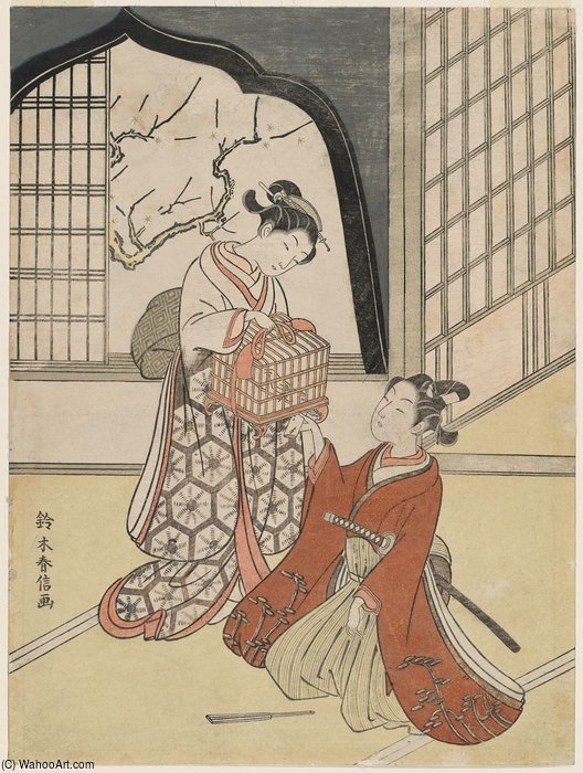 A Caged Bird And A Love Letter — Suzuki Harunobu