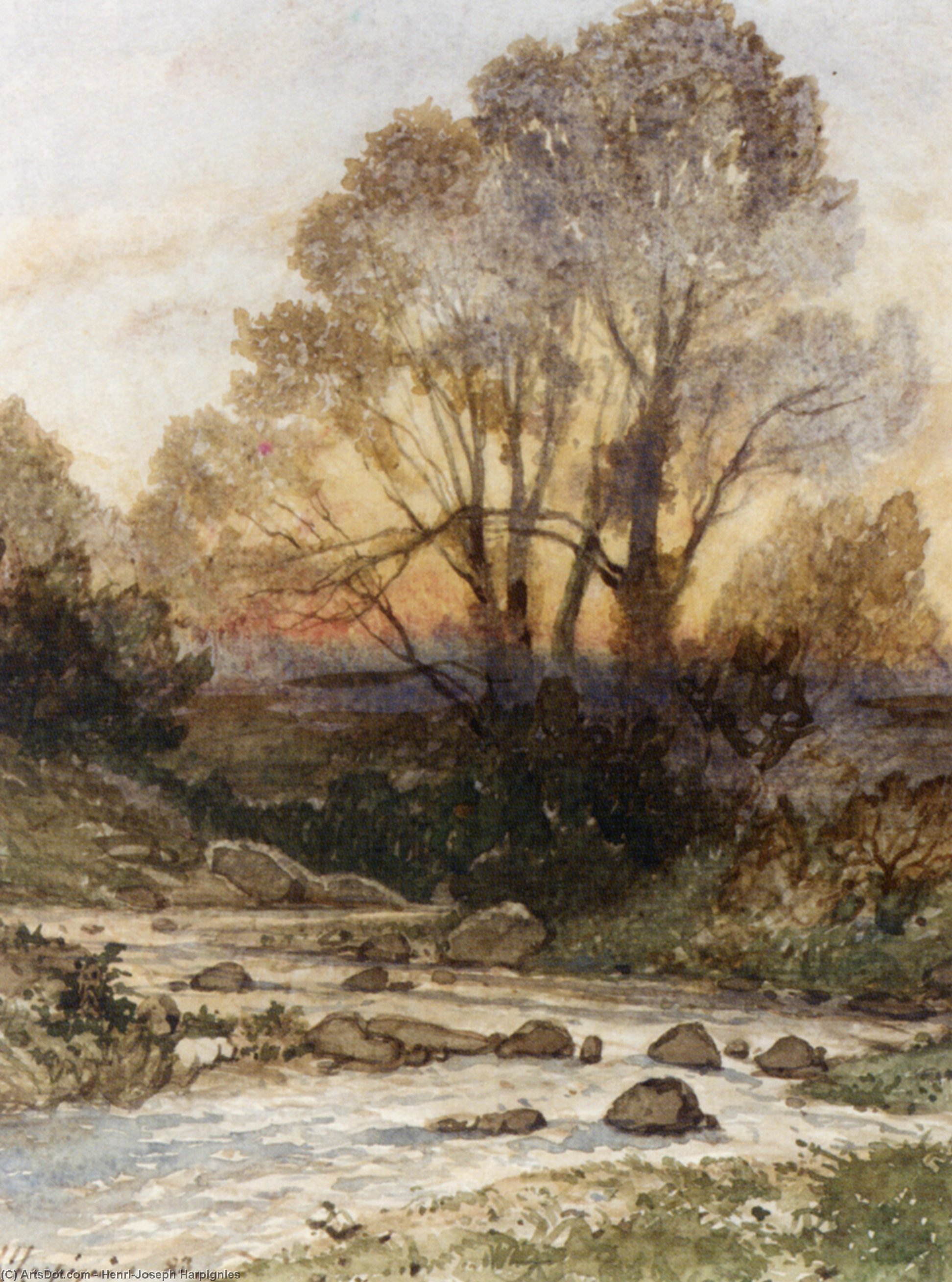 A Rocky Landscape With A Torrent Of Water — Henri-joseph Harpignies