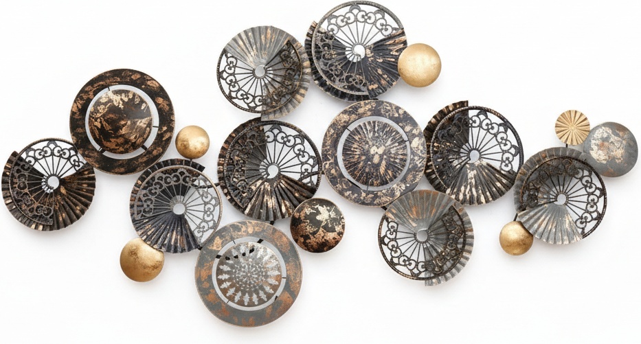 Modern Metal Wall Sculpture – Nordic Circles In Bronze & Gold