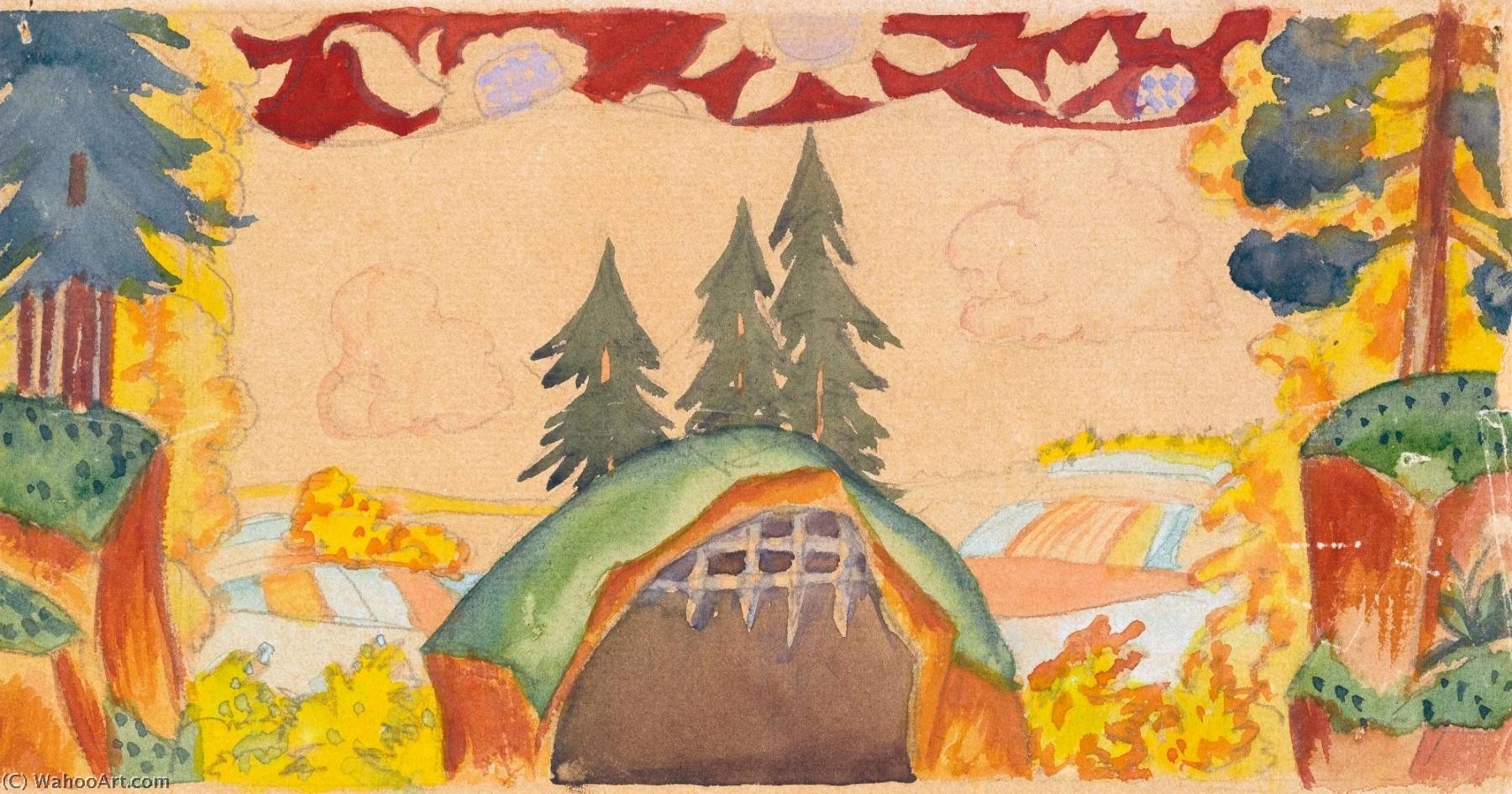 Stage Design For The Little Cockerel Golden Comb — Boris Kustodijev