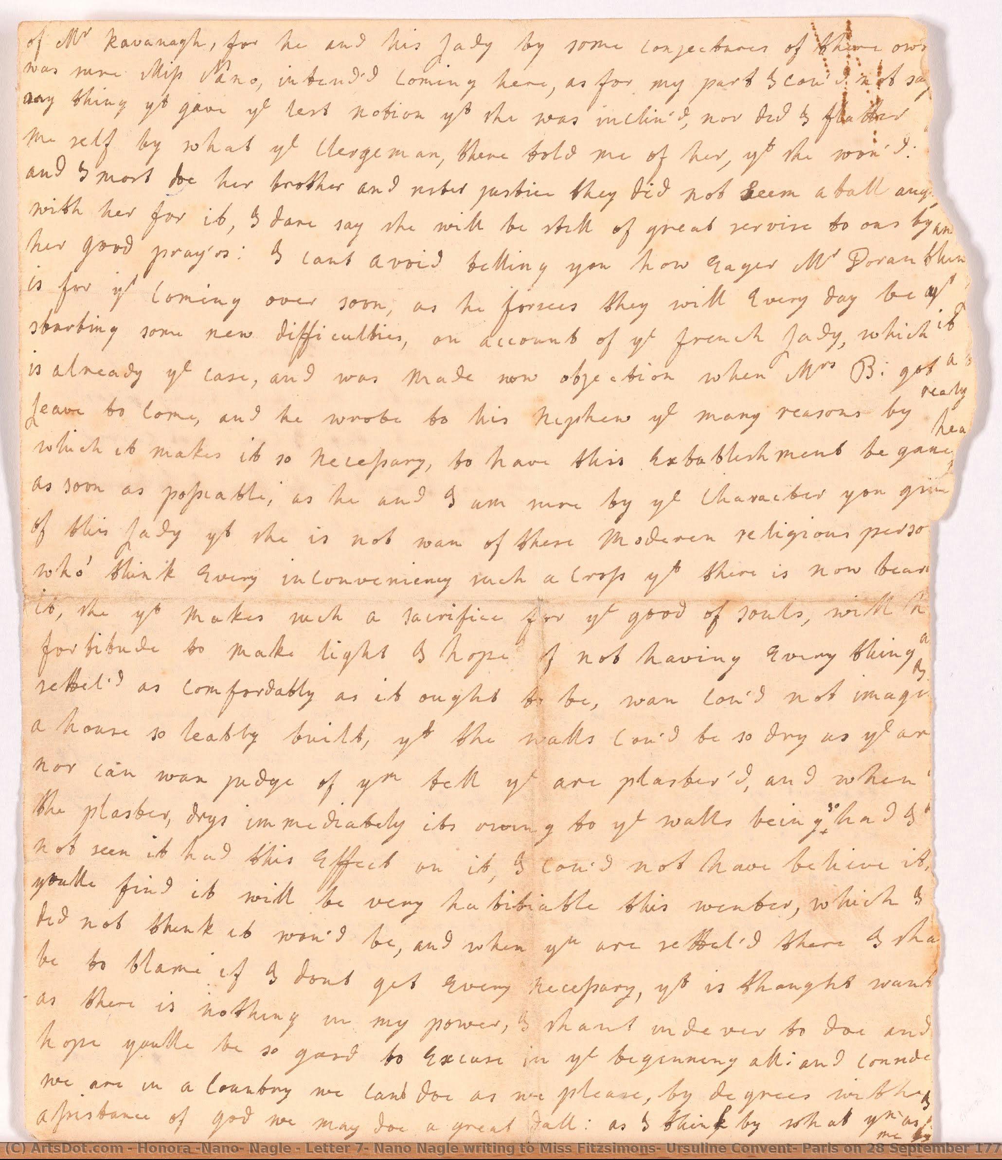 Letter 7: Nano Nagle Writing To Miss Fitzsimons, Ursuline Convent, Paris On 28 September 1770. — Nano Nagle
