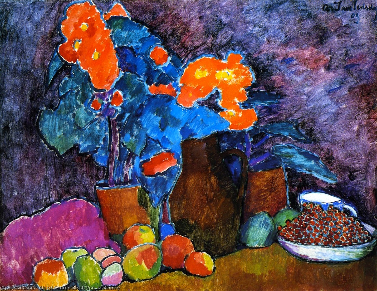 Still Life With Flowers, Fruit And Bottle — Алексеј Фон Јављенски