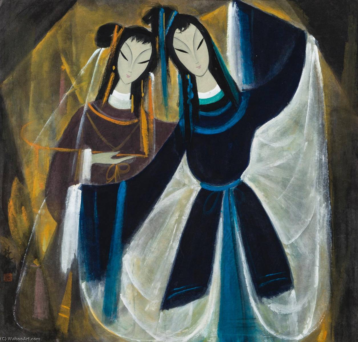 Dancing Girls — Lin Fengmian Gans Volando Sobre El Estanque De Loto