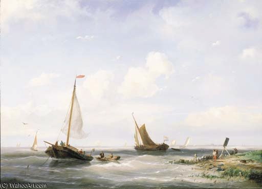 Sailing Vessels Off An Estuary — Nicolaas Riegen