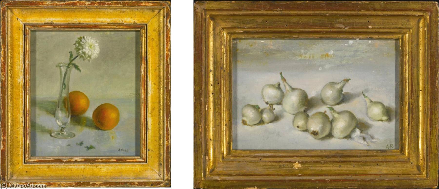 Glass Vase With Dahlia And Two Oranges And Pearl Onions Two Paintings — Alvin Ross