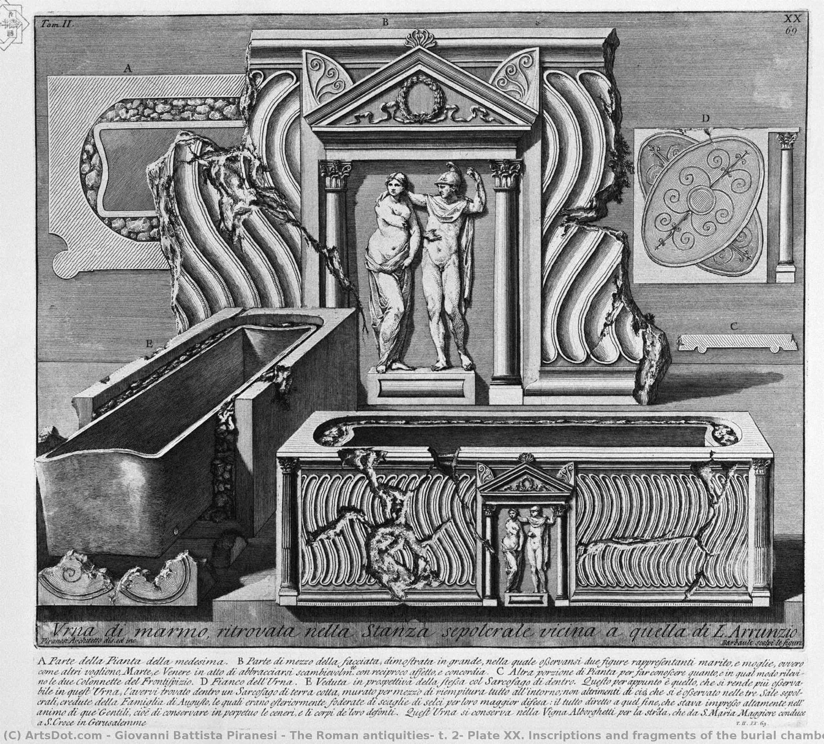 The Roman Antiquities, T. 2, Plate Xx. Inscriptions And Fragments Of The Burial Chamber Above. — Giovanni Battista Piranesi