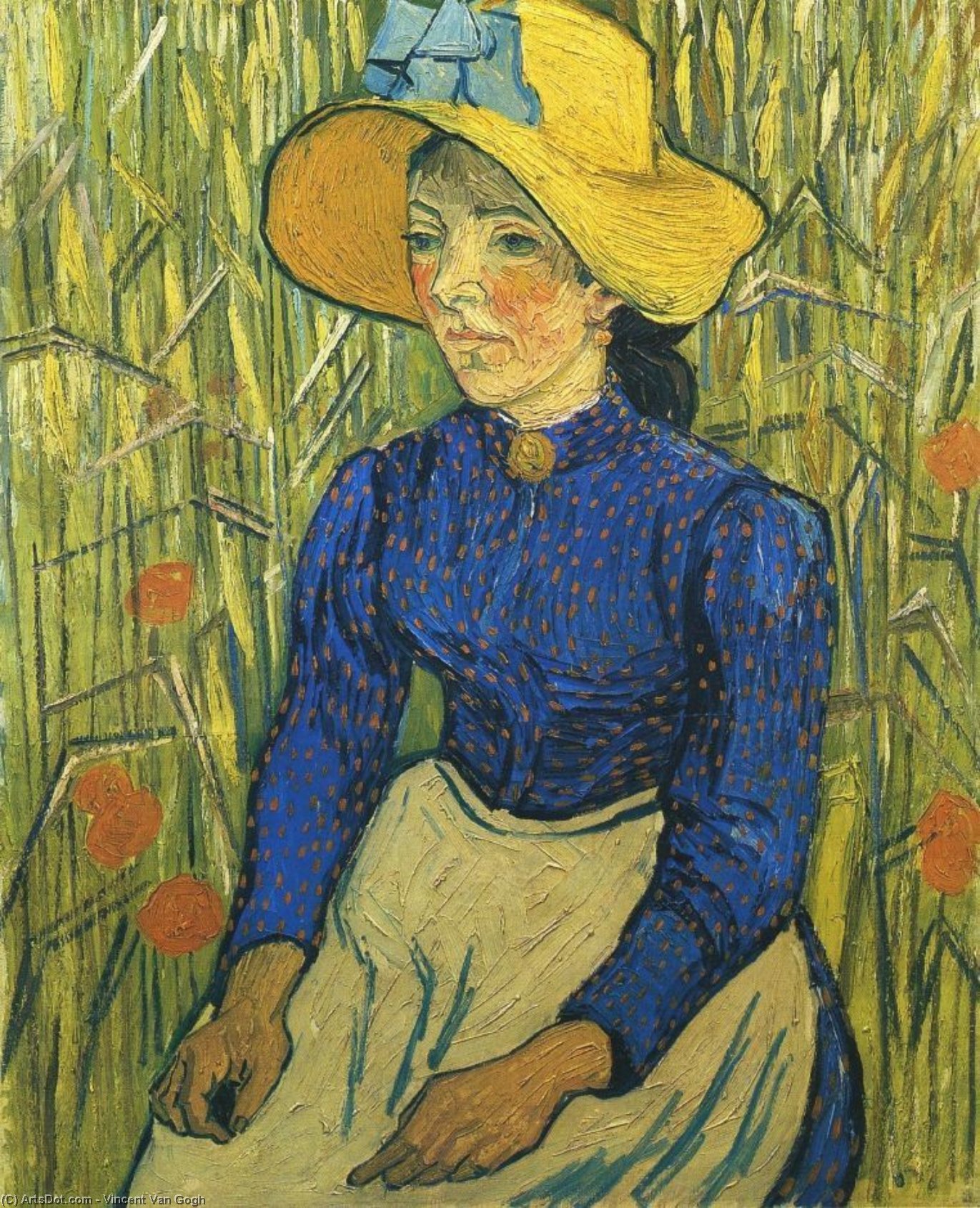 Junge Dorfbewohnerin Mit Strohhut, Die Im Weizen Sitzt — Vincent Willem Van Gogh