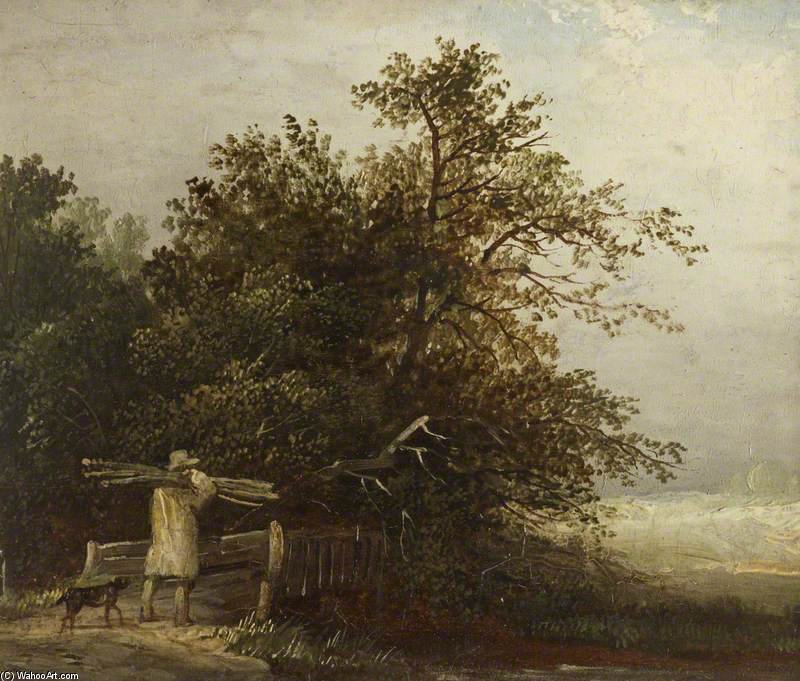A Man Crossing A Bridge Carrying A Bundle Of Sticks — Edward Charles Williams