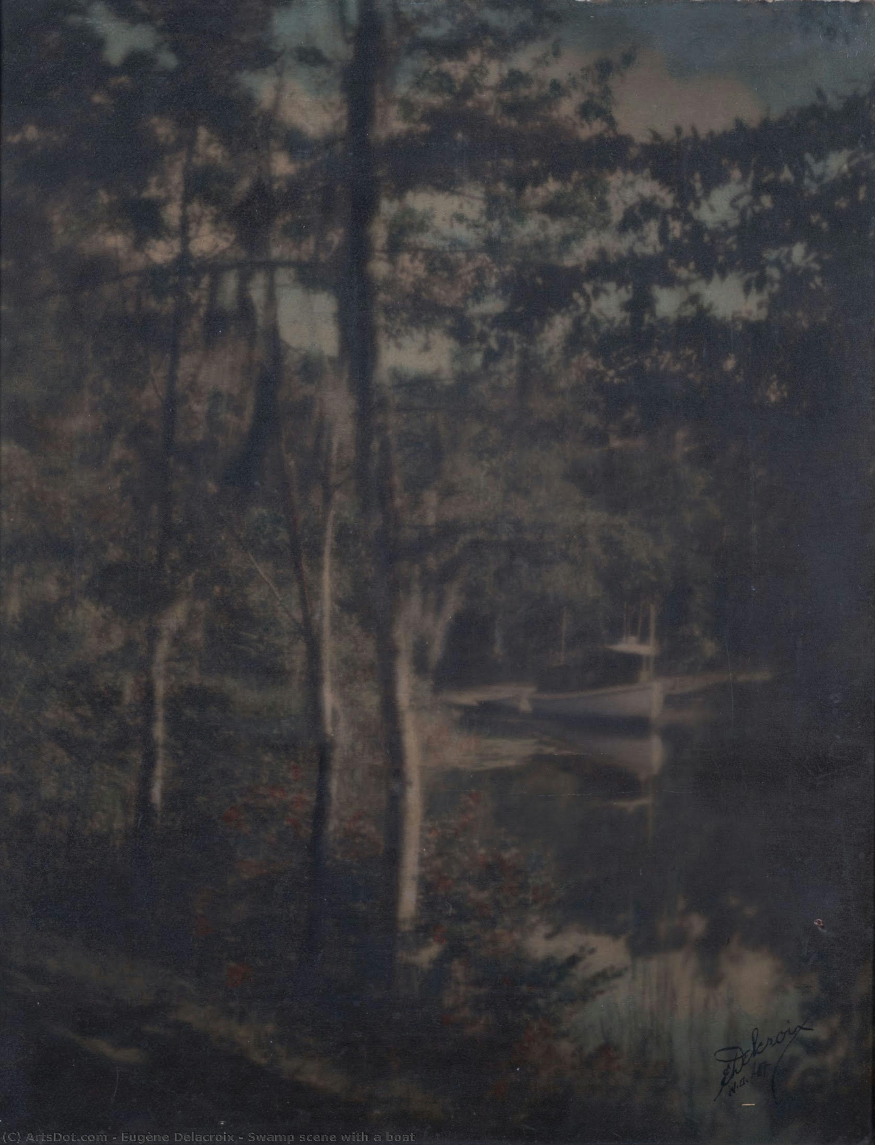 Swamp Scene With A Boat — ウジェーヌ・ドラクロワ