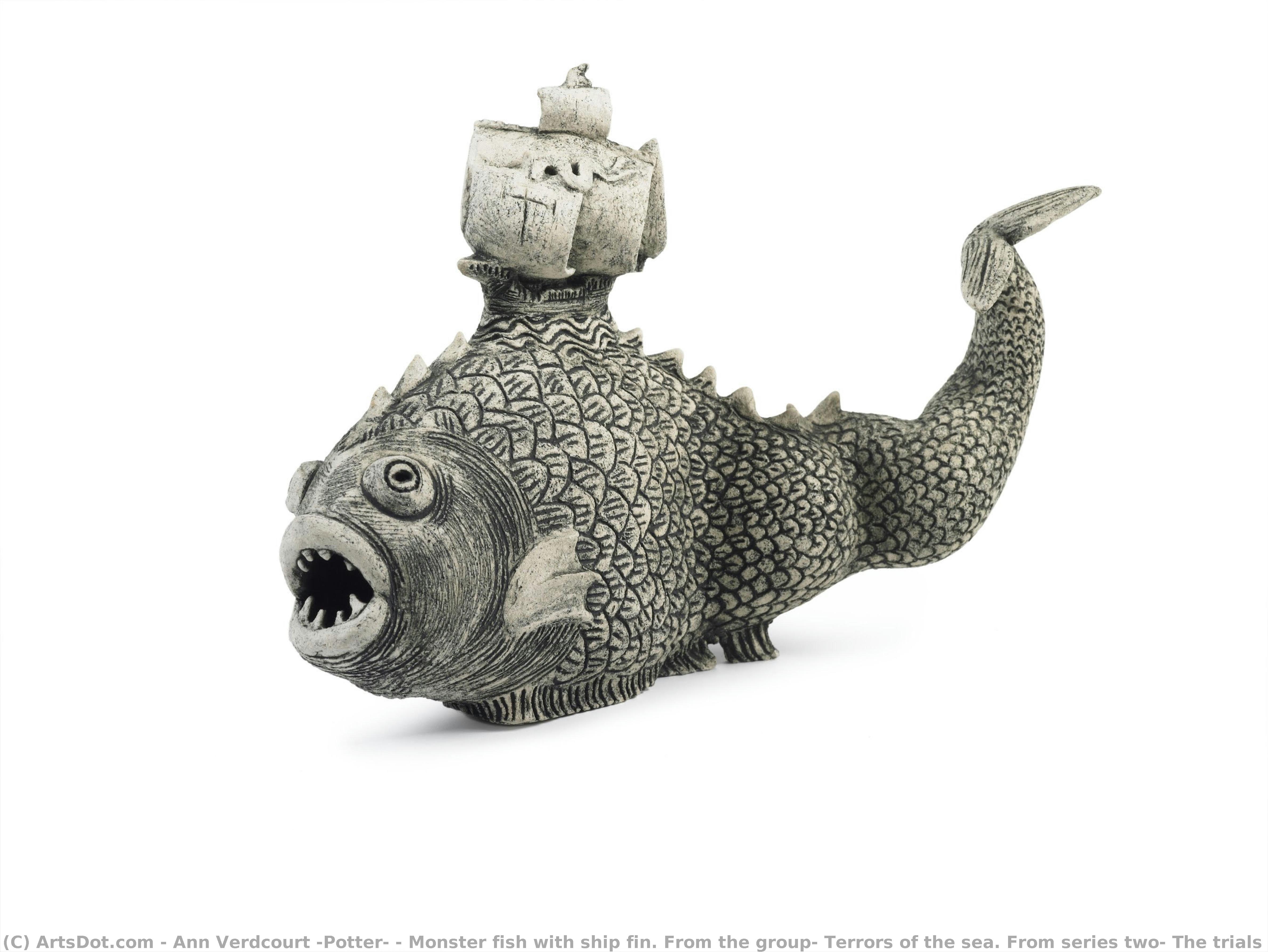 Monster Fish With Ship Fin. From The Group: Terrors Of The Sea. From Series Two: The Trials And T — Ann Verdcourt (potter)