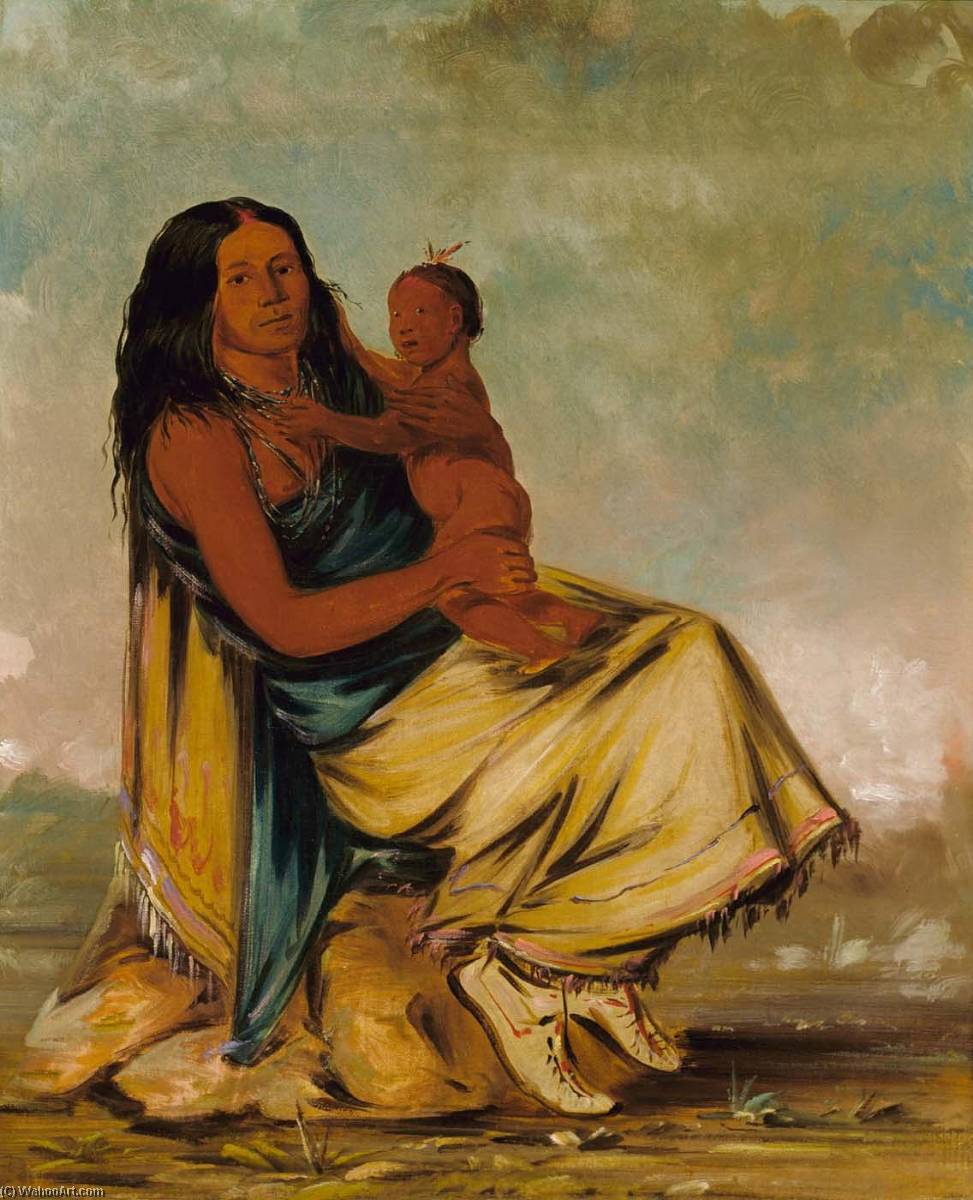 Wáh Chee Te, Wife Of Cler Mónt, And Child — Džordž Katlin