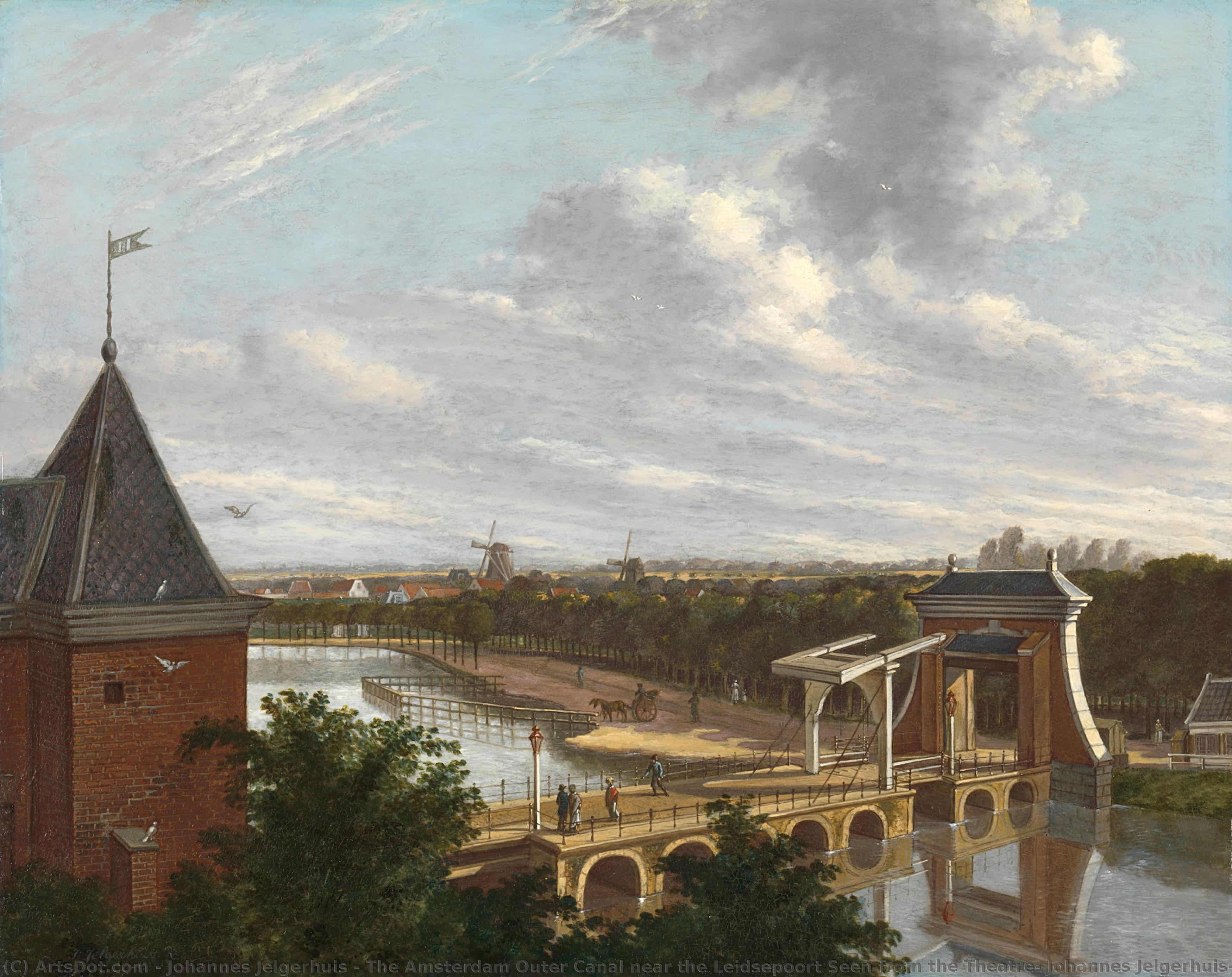 The Amsterdam Outer Canal Near The Leidsepoort Seen From The Theatre, Johannes Jelgerhuis, 1813 — Johannes Jelgerhuis
