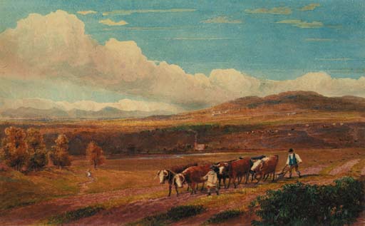 Ploughing With Oxen In Herefordshire With Stone Park And The Malvern Hills In The Distance — David Cox