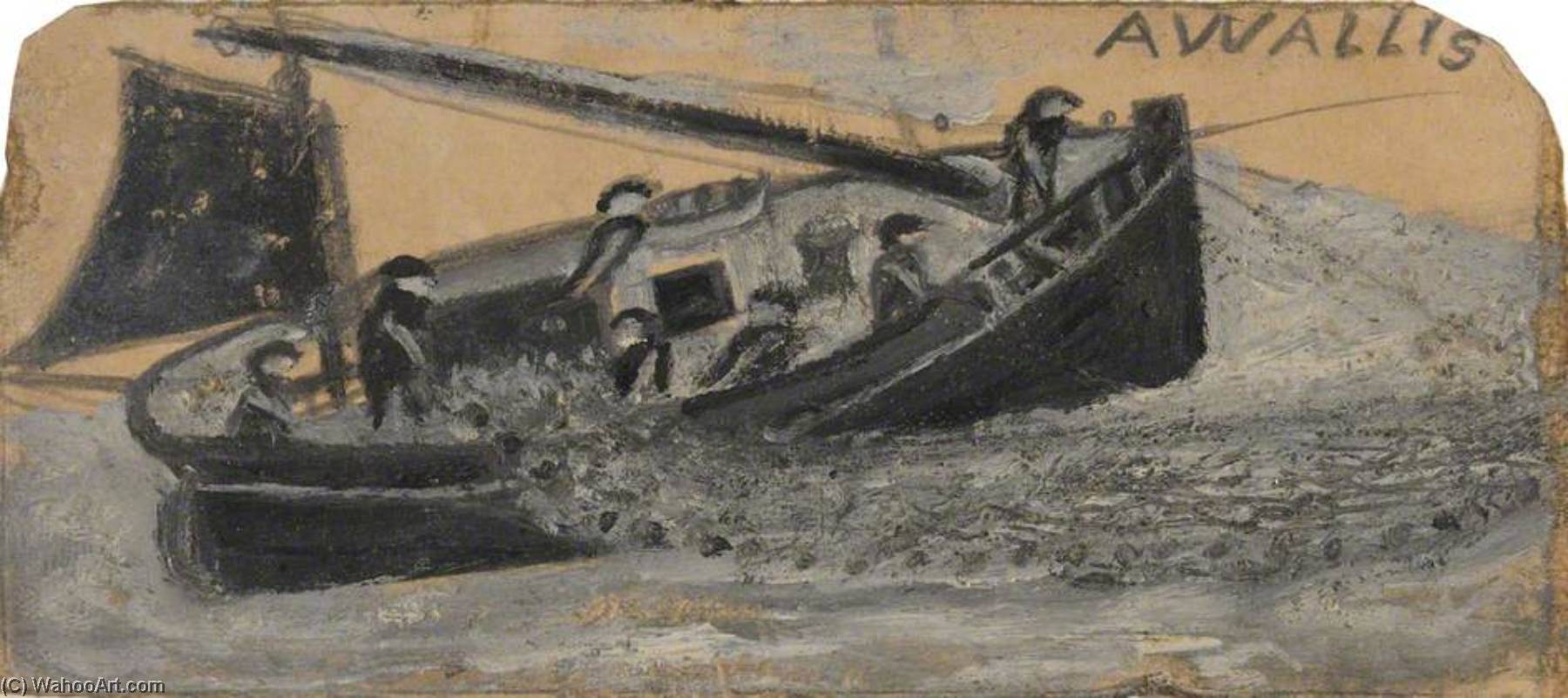Boat With Fishermen Letting Out Nets, Pz11, The 'flying Scud' — Alfred Wallis