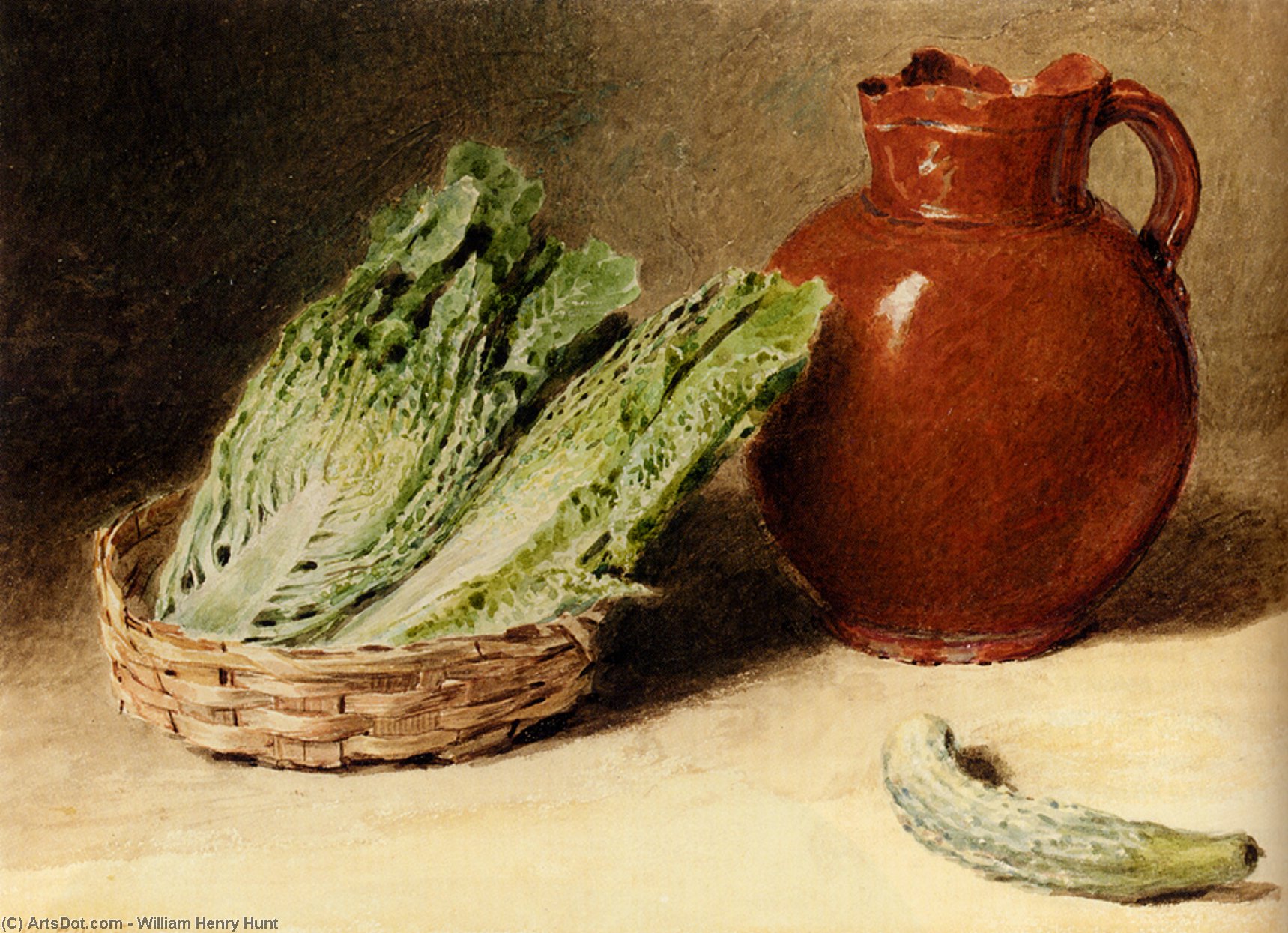 Still Life With A Jug A Cabbage In A Basket And A Gherkin — Vilijam Henri Hant