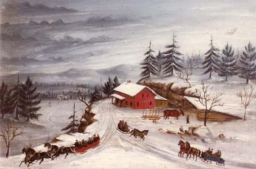 Winter Scene With Inn Wagons, (painting) — Joseph H Hidley