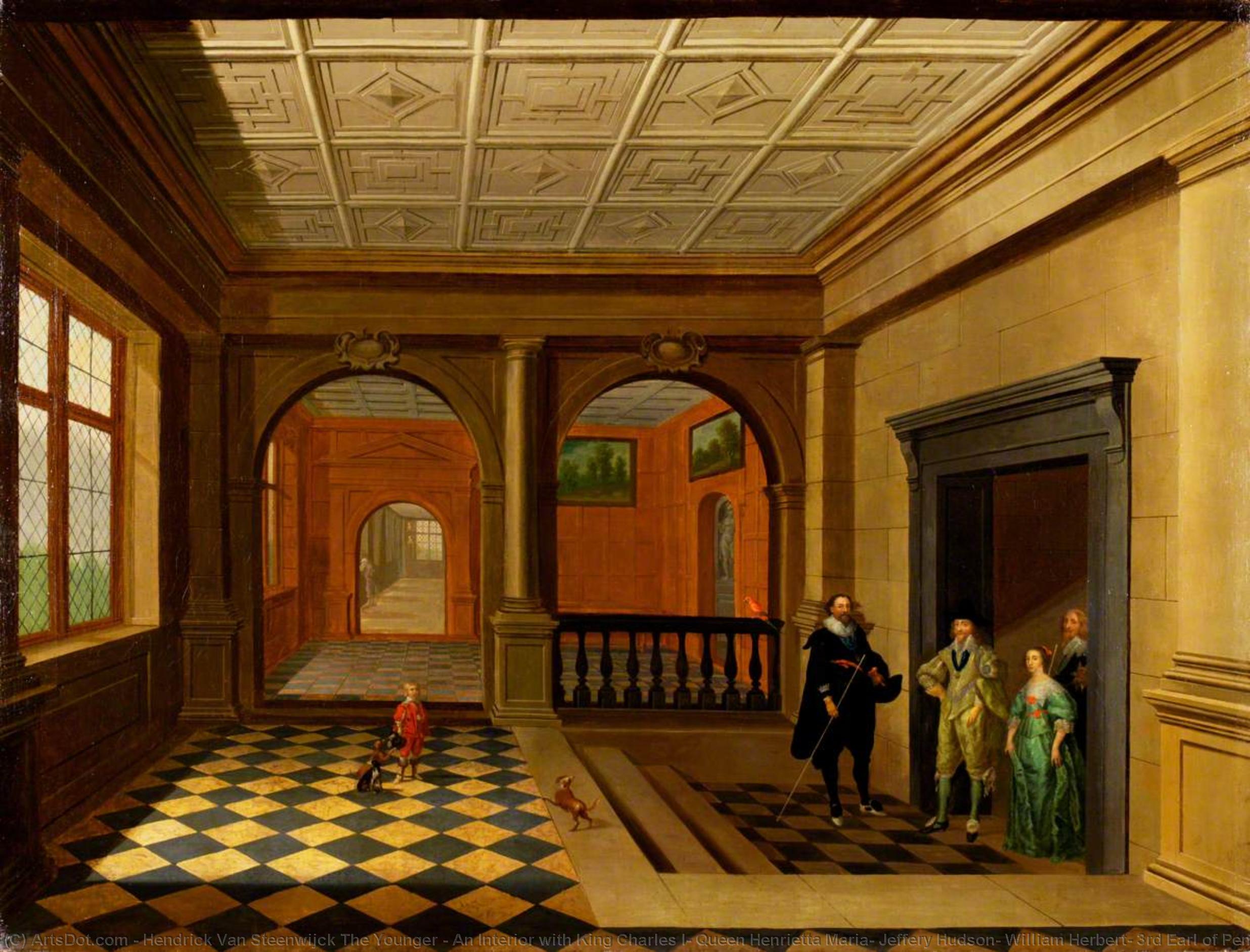 An Interior With King Charles I, Queen Henrietta Maria, Jeffery Hudson, William Herbert, 3rd Earl Of Pembroke And His Brother Philip Herbert (later 4th Earl Of Pembroke) — Hendrick Van Steenwijck The Younger