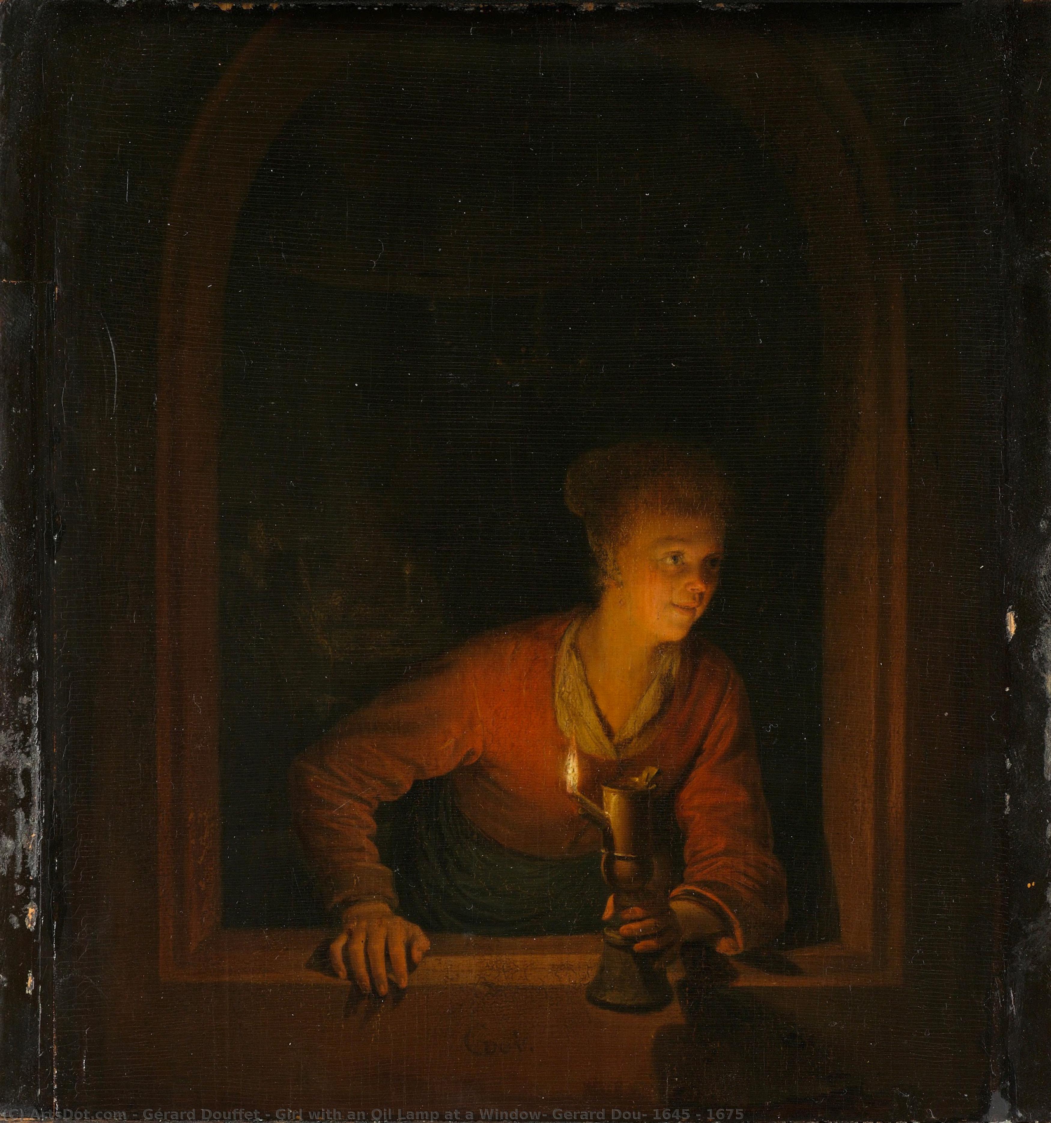 Girl With An Oil Lamp At A Window, Gerard Dou, 1645 - 1675 — Gérard Douffet