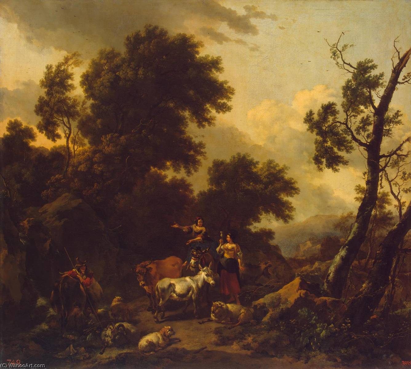 Italian Landscape With Two Young Women And Livestock — Nicolaes Pietersz Berchem