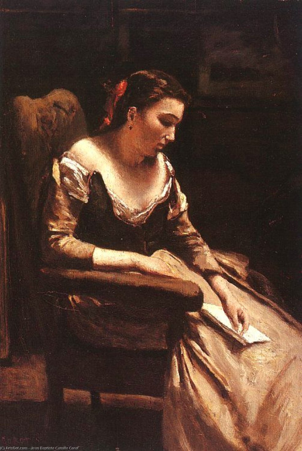The Letter - Oil On Wood - — Žan-batist Kamil Korote