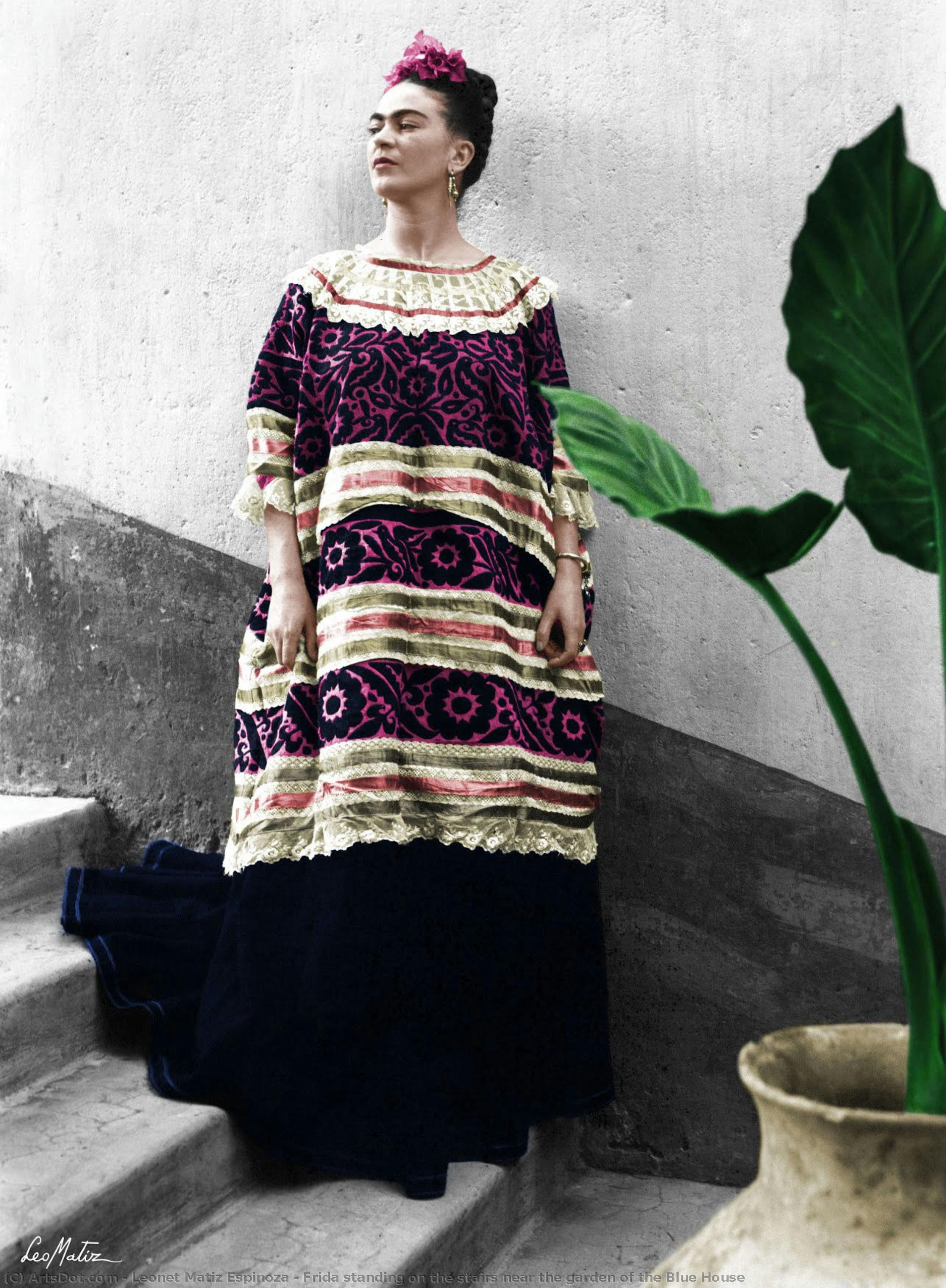 Frida Standing On The Stairs Near The Garden Of The Blue House — Leonet Matiz Espinoza