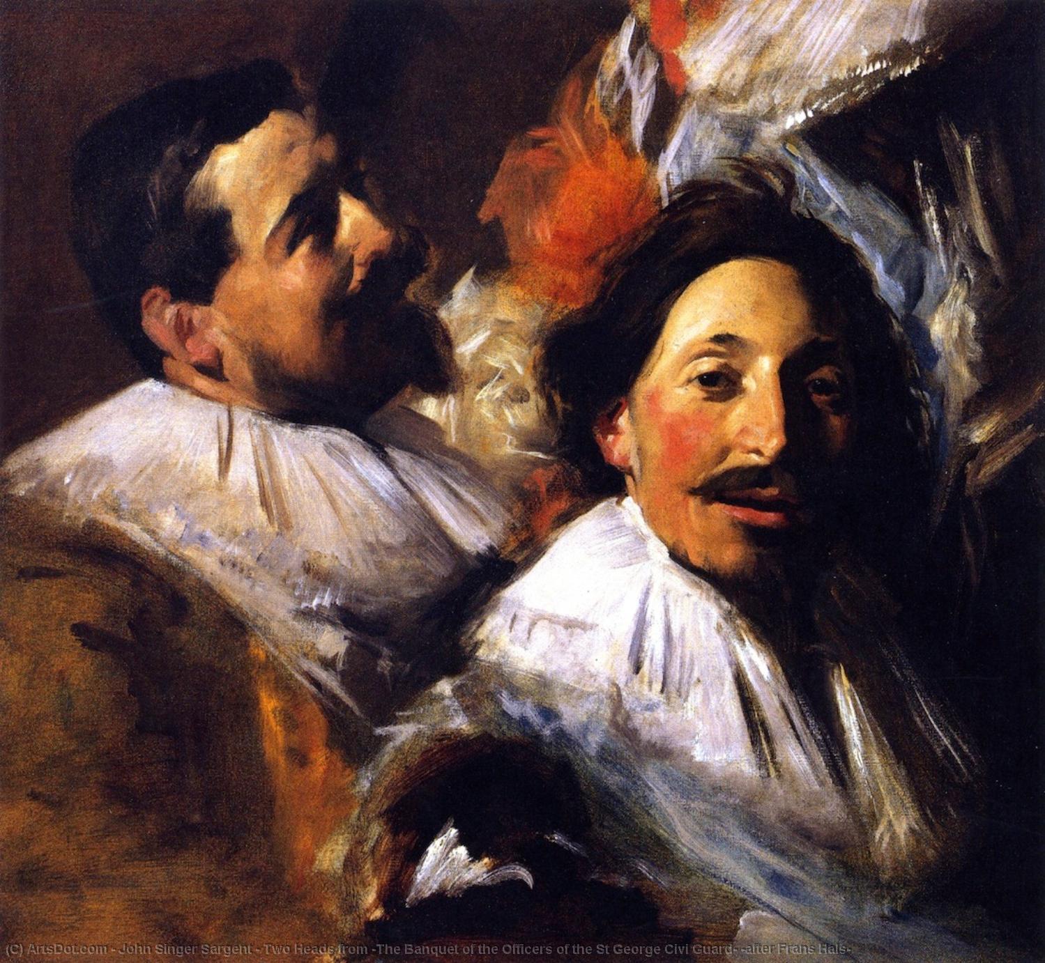 Two Heads From 'the Banquet Of The Officers Of The St George Civi Guard' (after Frans Hals) — John Singer Sargent