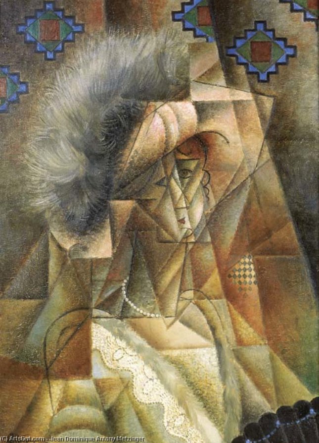 Femme Au Chapeau Rose Et Collier De Perles — Jean Dominique Antony Metzinger