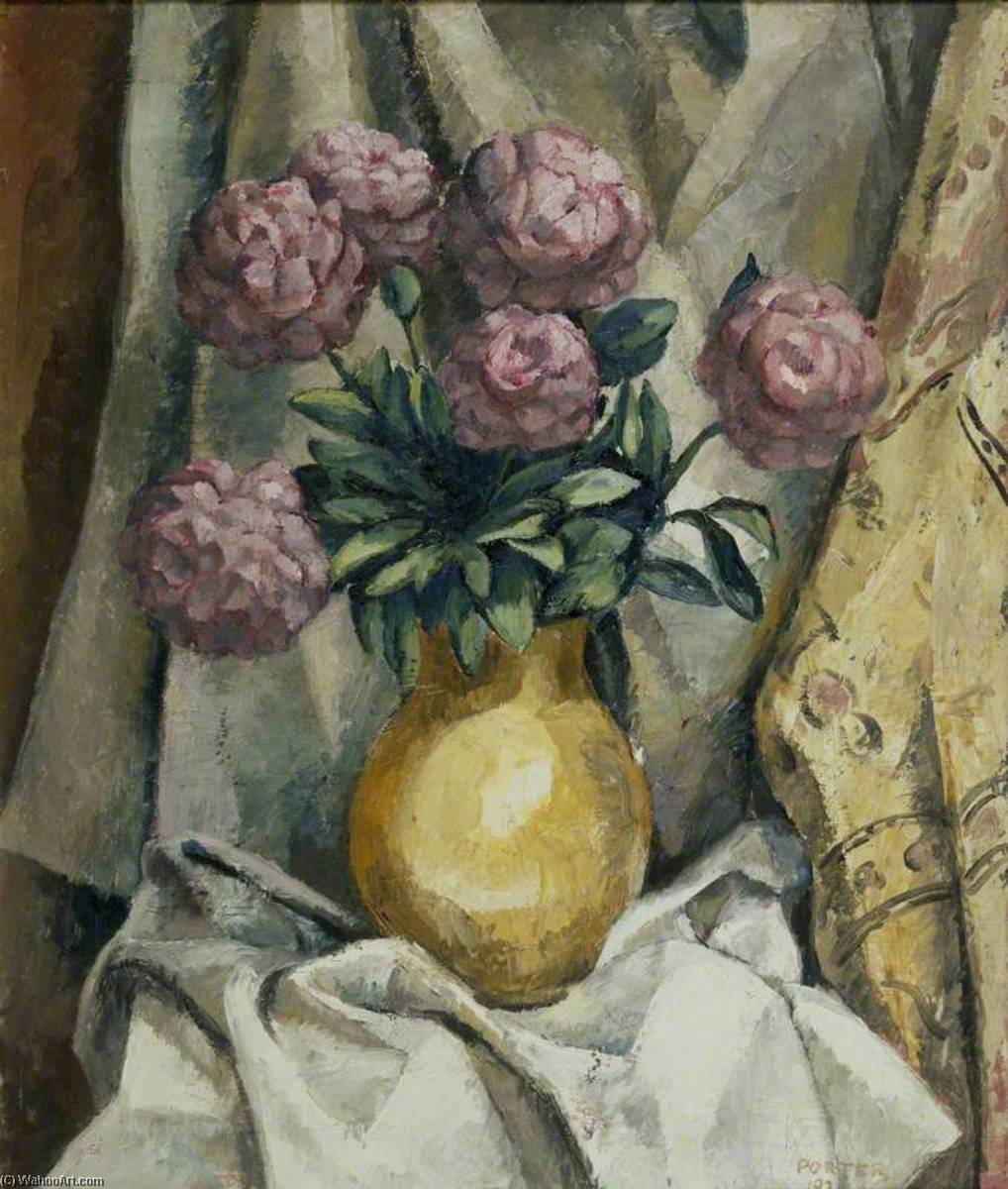 Peonies In A Yellow Vase — Frederick James Porter