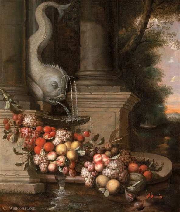 Still Life With Fruit By A Fountain In A Landscape — Jan Pauwel The Younger Gillemans