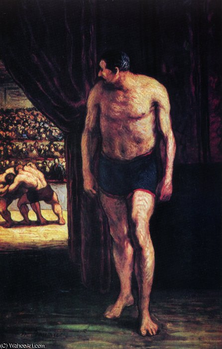 Lutteurs De Cirque, Huile Sur Panneau Fighters Of Circus, Oils On Panel — Honoré Daumier