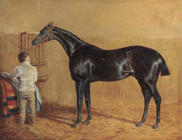 A Racehorse In A Stable With A Groom — ジョン・フレデリック・ヘリング・シニア