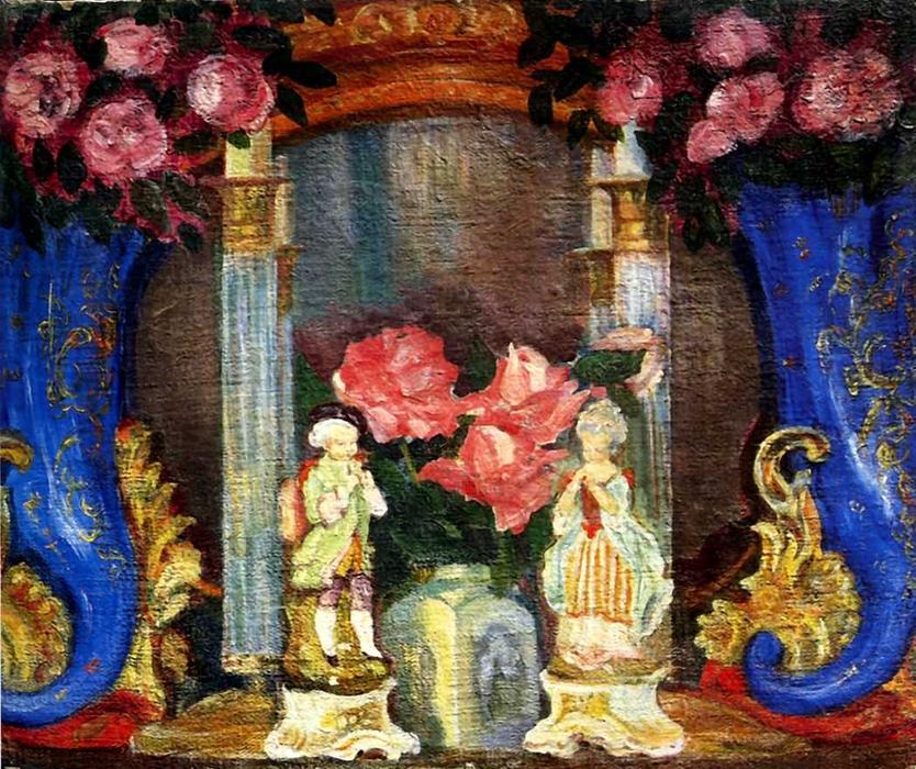 Still Life With Porcelain Figurines And Roses — Sergej Jur'evič Sudeikin