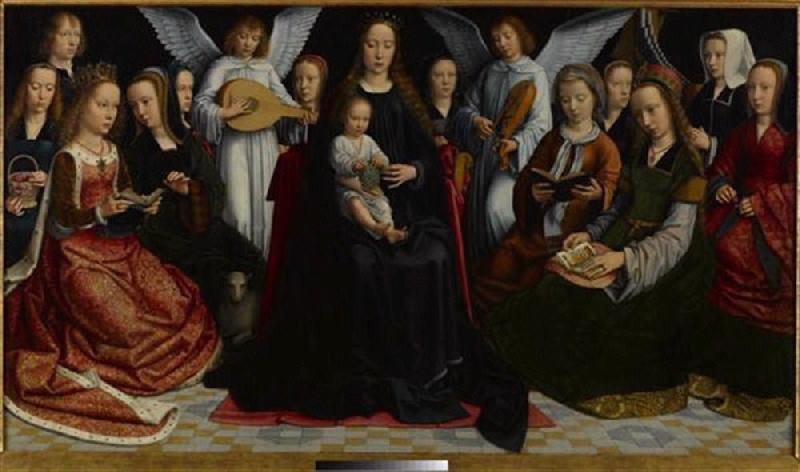 La Vierge Entre Les Vierges La Vierge Entourée Des Saintes (titre Ancien) La Vierge Aux Raisins (titre Ancien) — Gerard David