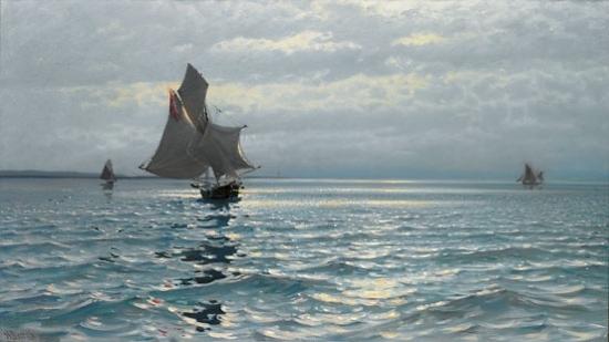 Seilskuter Og Glitrende Sjø — Carl Wilhelm Barth