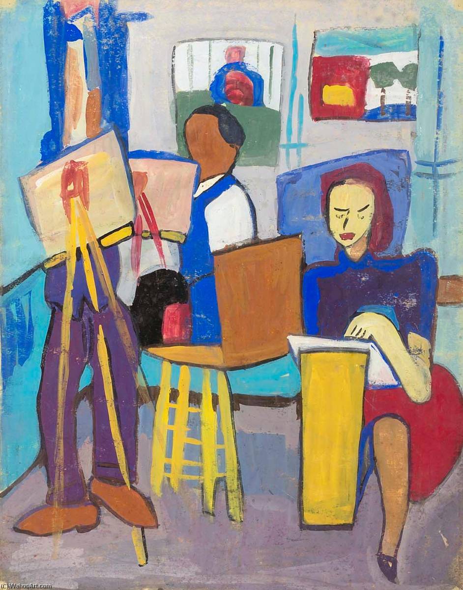 Art Class With Woman And Two Men — William H. Johnson