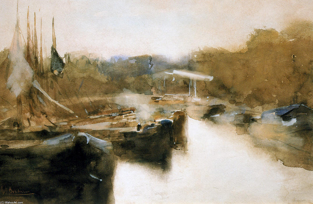 Moored Ships In City Canal — George Heidrik Breitner