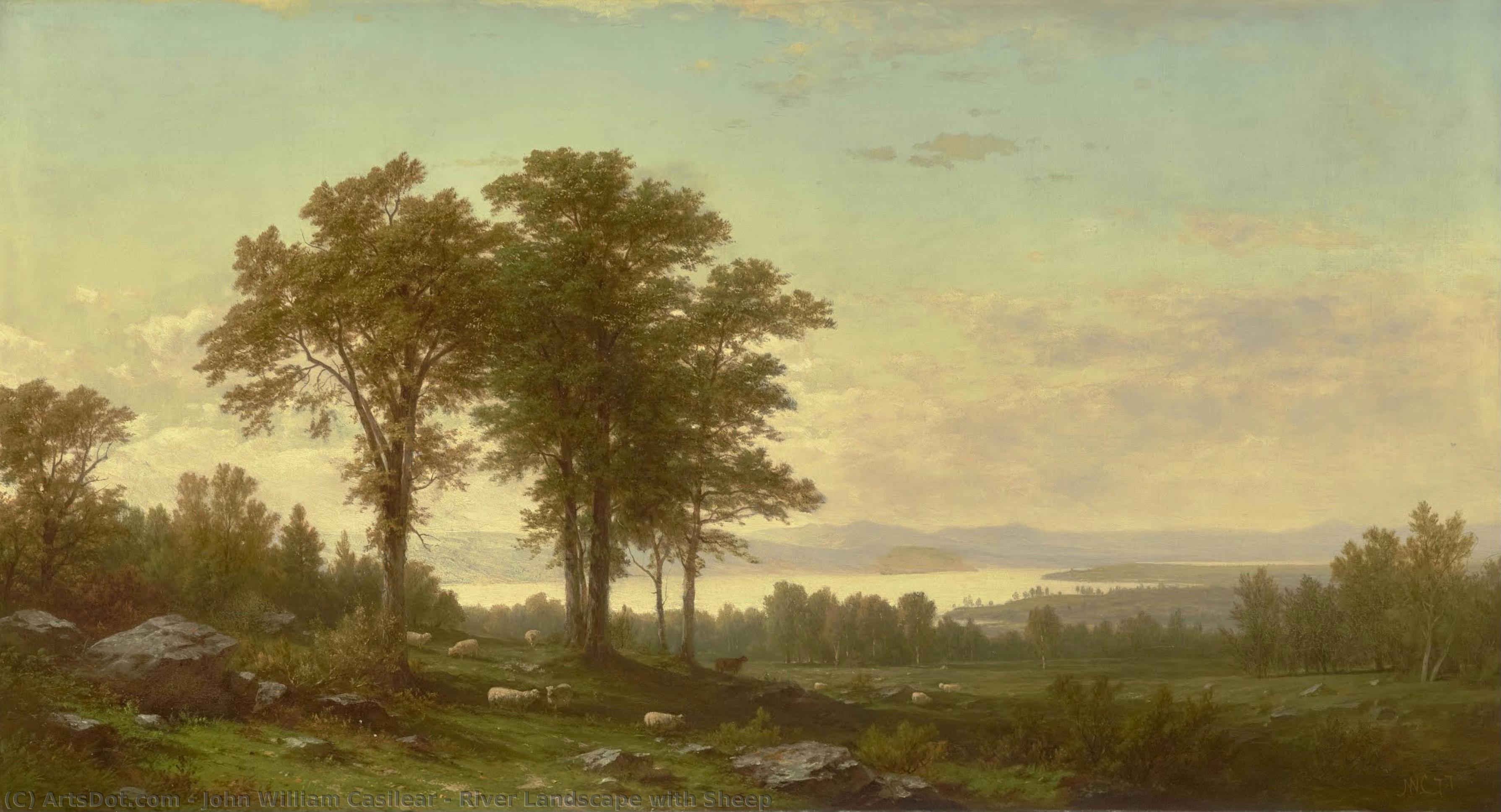 River Landscape With Sheep — John William Casilear