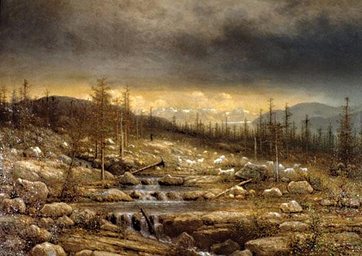 Western Mountain Landscape With Shepherd And Sheep, (painting) — John Olson Hammerstad