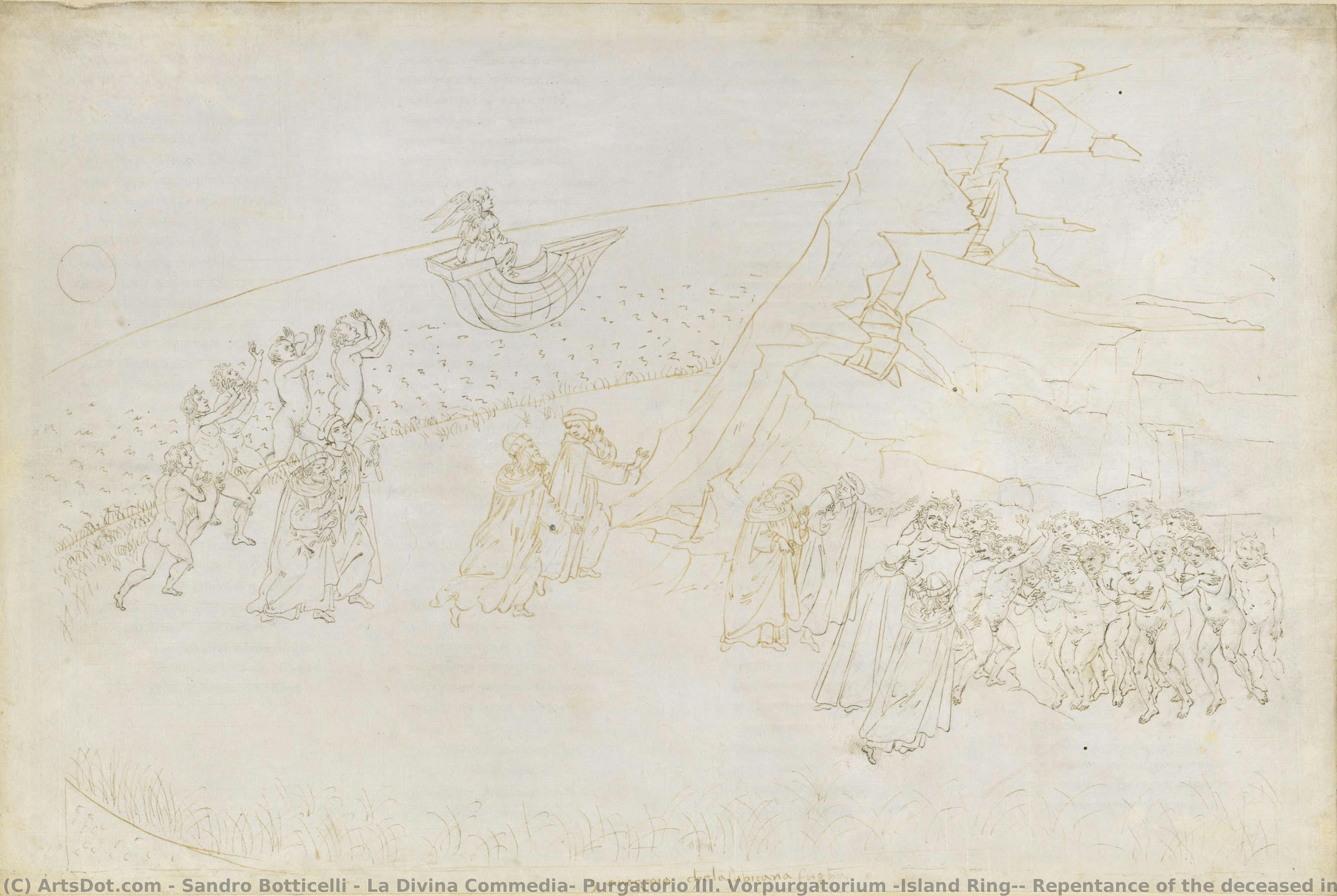 La Divina Commedia, Purgatorio Iii. Vorpurgatorium (island Ring): Repentance Of The Deceased In The Excommunication; Conversation With Manfred Von Hohenstaufen — Sandro Botticelli