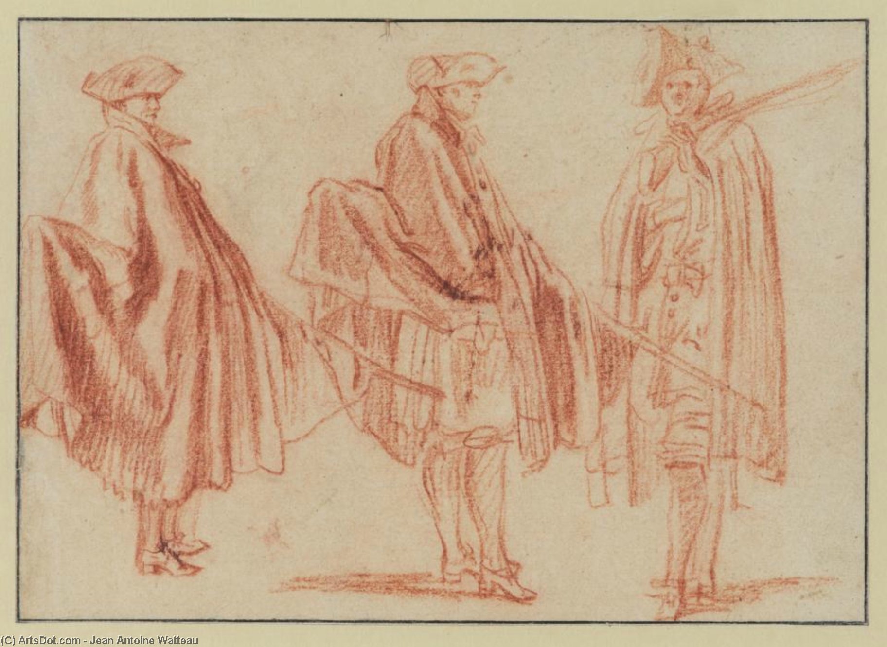 Three Studies Of A Soldier — Jean-antoine Watteau