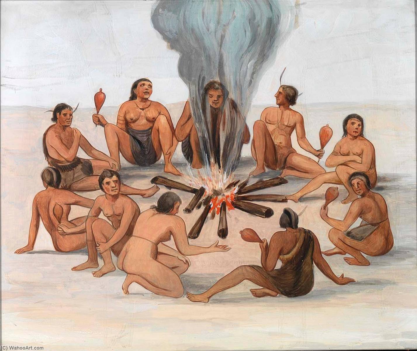 Their Manner Of Praying With Their Rattles About The Fire — Spencer Nichols