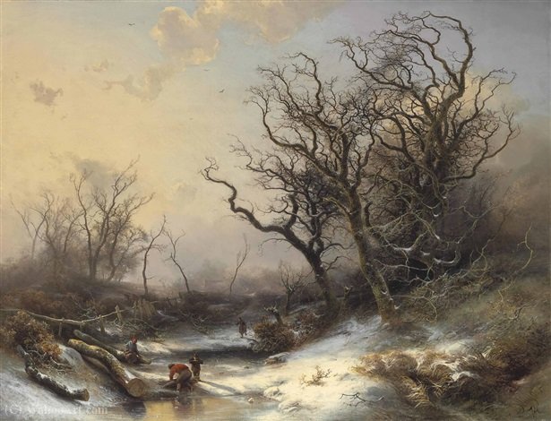 Wood Gatherers In A Snowy Landscape — Pieter Lodewijk Francisco Kluyver