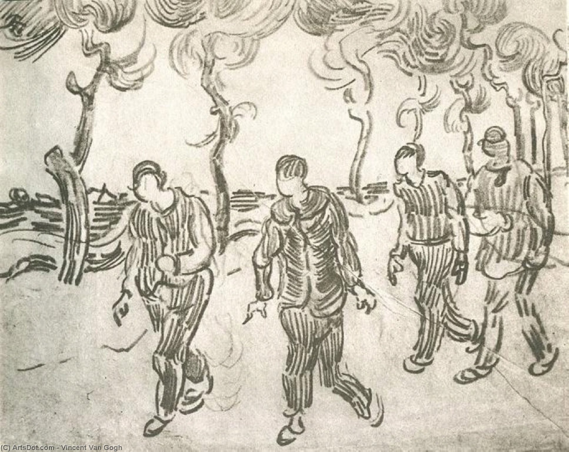 Four Men On A Road With Pine Trees — Vincent Willem Van Gogh