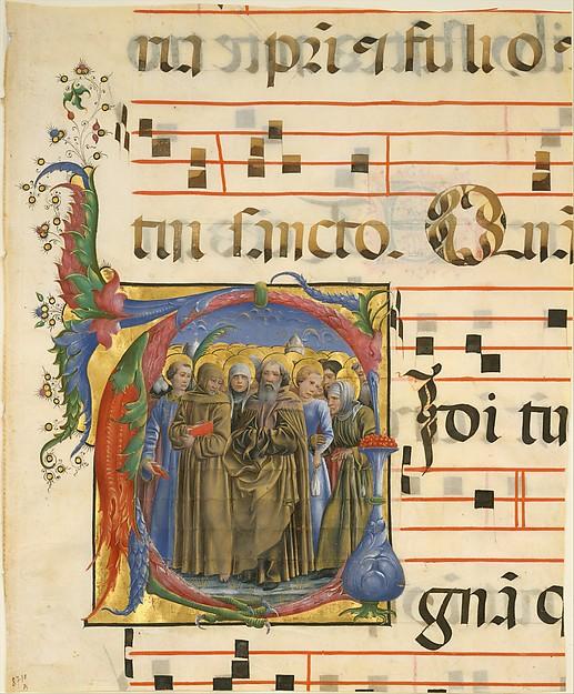 Manuscript Illumination With All Saints In An Initial V, From An Antiphonary — Cosmè Tura