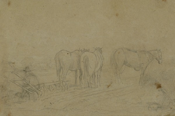 Hree Horses And A Farm Labourer In A Field — John Frederick Lewis