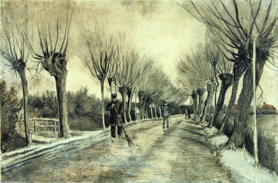 Straße Mit Geschnittenen Weiden Und Einem Mann Mit Besen — Vincent Willem Van Gogh